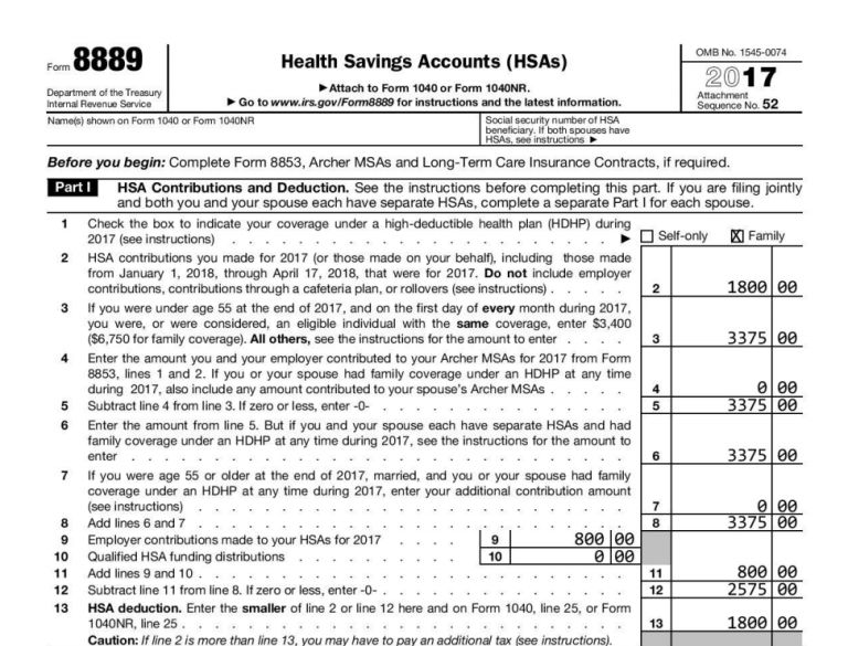 2017 Form 8889 Instructions and Examples HSA Edge