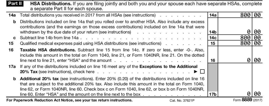 2017 HSA Form 8889 Part 2 example