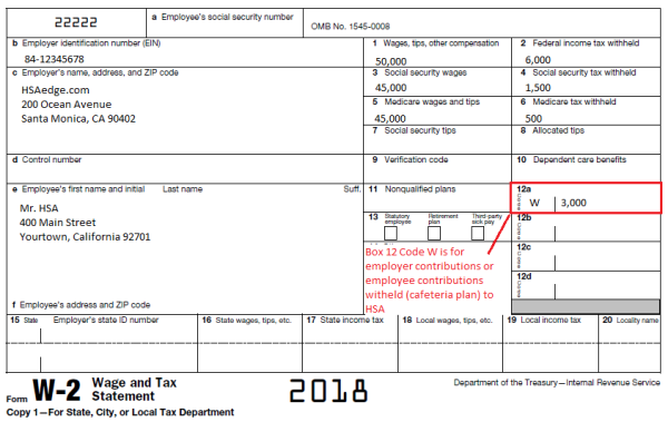 HSA Employer Contributions on W2 Box 12 