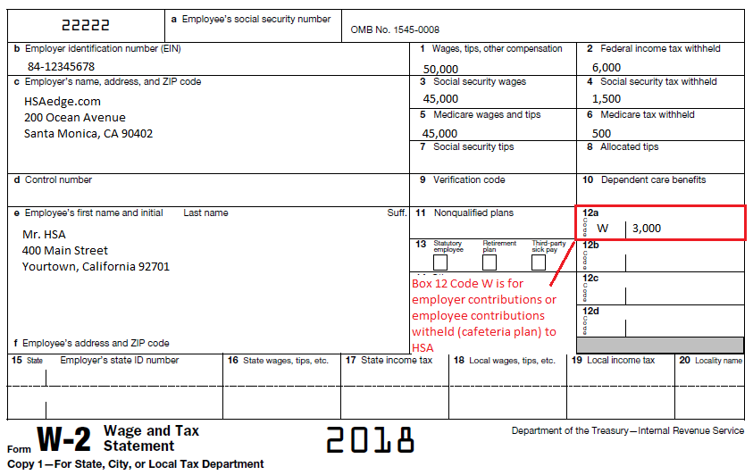 HSA Employer Contributions on W2 Box 12 "W" HSA Edge