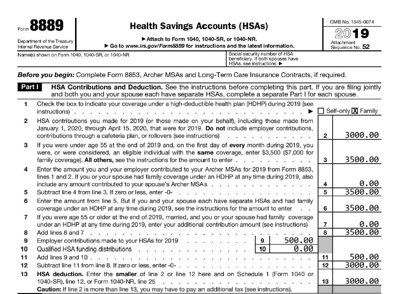 2019 Form 8889 Part 1 example